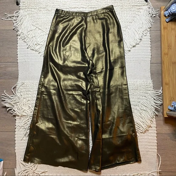 NO OFFERS LPA metallic gold Lurex Pant 664 wide leg crop pants S - Picture 10 of 13
